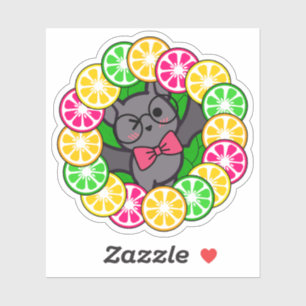 Kawaii Bat Pink Grapefruit & Citrus Wreath Sticker
