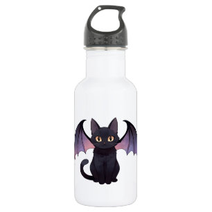 Kawaii Bat Wings Black Cat Halloween Stainless Steel Water Bottle