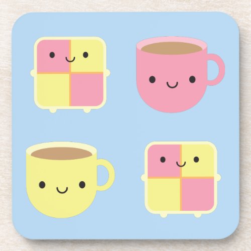 Kawaii Battenberg Cake  Cup of Tea Beverage Coaster