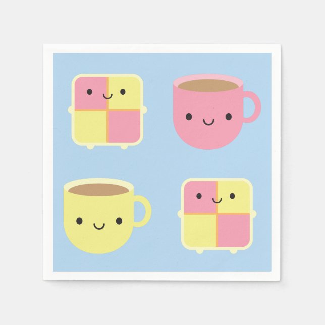 Kawaii Battenberg Cake & Cup of Tea Napkins (Front)