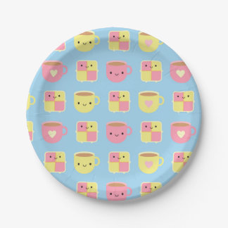 Kawaii Battenberg Cake & Cup of Tea Paper Plates