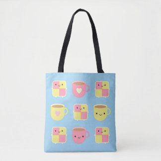 Kawaii Battenberg Cake & Cup of Tea Tote Bag