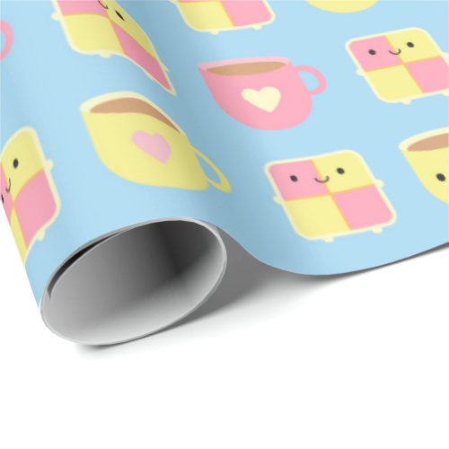 Kawaii Battenberg Cake  Cup of Tea Wrapping Paper