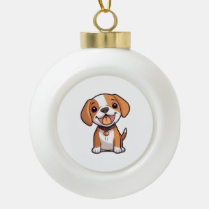 Kawaii Beagle Puppy   Ceramic Ball Christmas Ornament