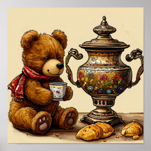 Kawaii Bear Drinking Tea Whimsical Home Decor