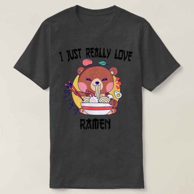 Kawaii bear eat ramen Japanese Anime Noodles  T-Shirt (Design Front)
