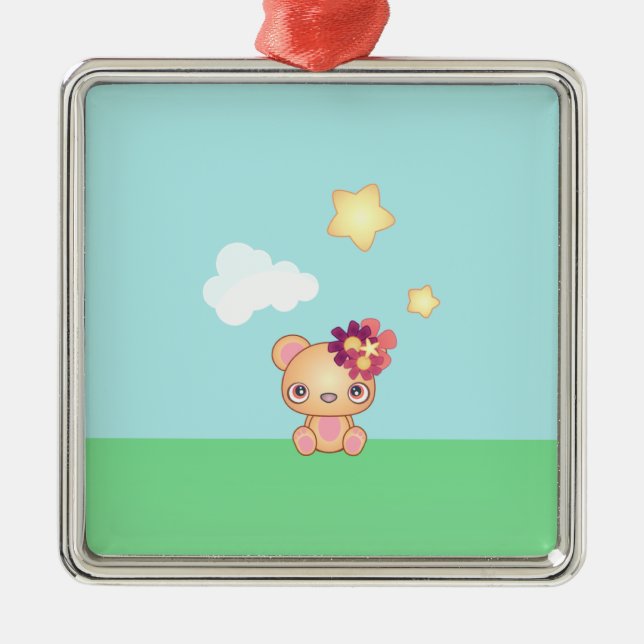 Kawaii Bear Metal Ornament (Front)