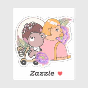 Kawaii Bear on Mobility Scooter & Sweets Sticker
