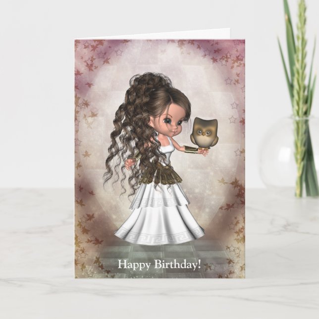 Kawaii Beautiful Athena Greek Goddess Card (Front)