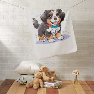 Kawaii Bernese Puppy, Cute Berner Pup Baby Blanket