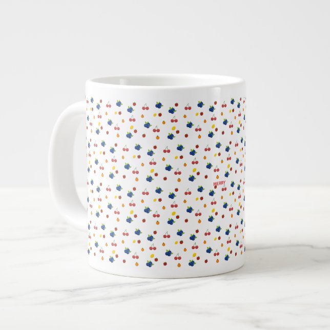 Kawaii Berries and Cherries Pattern Candy Jar Giant Coffee Mug (Front Left)