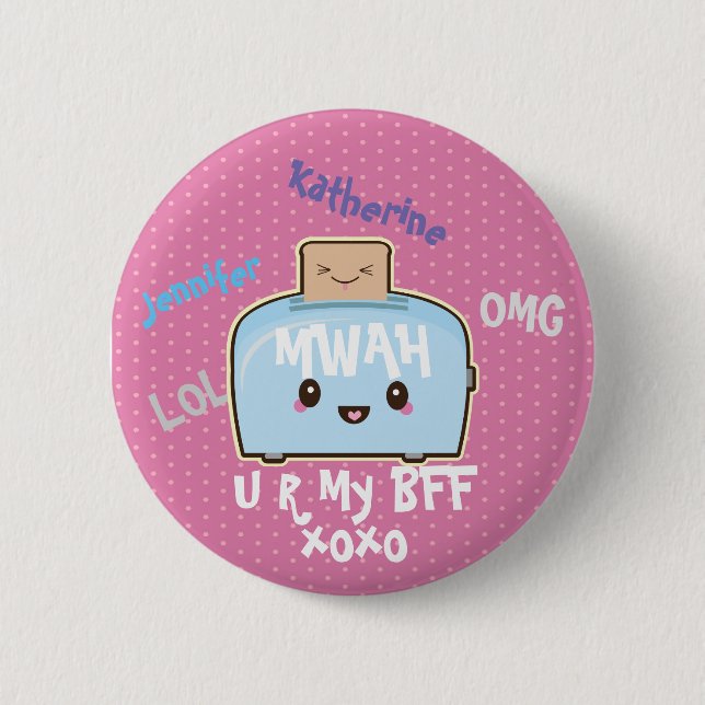 Kawaii BFF Personalized Friendship Button Cute (Front)
