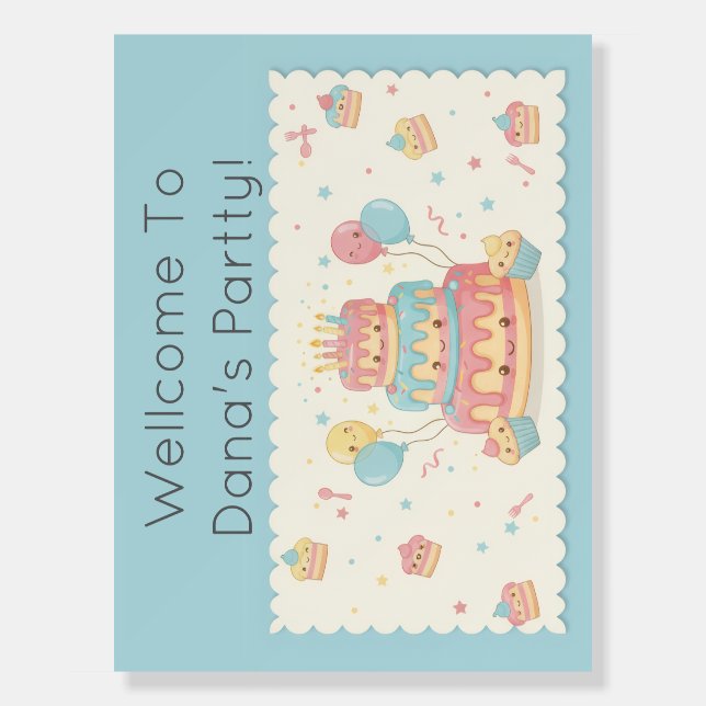 Kawaii Birthday - Cute Cake and Cupcakes Foam Board (Front)