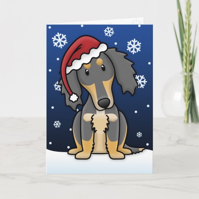 Kawaii Black and Tan Saluki Christmas Card (Front)