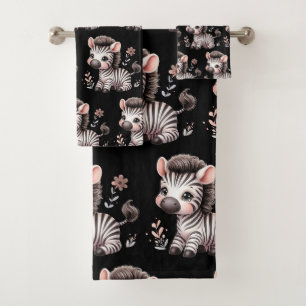 Kawaii Black and White Cartoon Zebra Cute Bath Towel Set