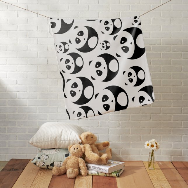 Kawaii Black and White Panda Pattern Baby Blanket (In Situ)