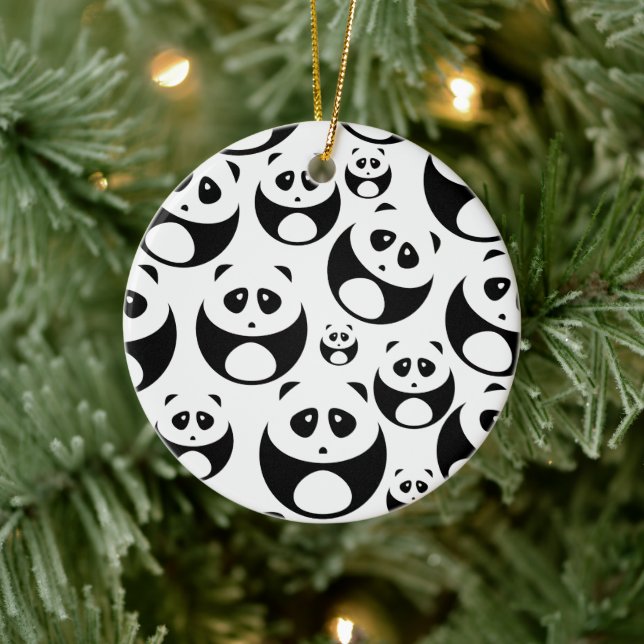 Kawaii Black and White Panda Pattern Ceramic Ornament (Tree)