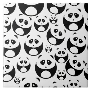 Kawaii Black and White Panda Pattern Ceramic Tile