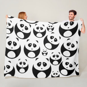 Kawaii Black and White Panda Pattern Fleece Blanket