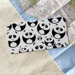 Kawaii Black and White Panda Pattern License Plate