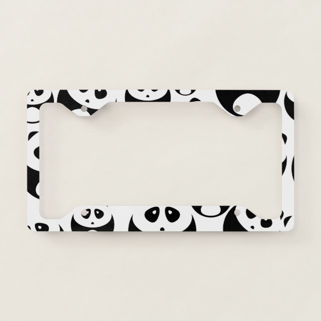 Kawaii Black and White Panda Pattern License Plate Frame (Front)