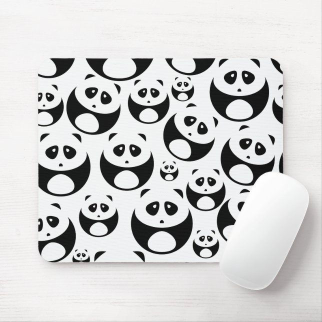 Kawaii Black and White Panda Pattern Mouse Pad (With Mouse)