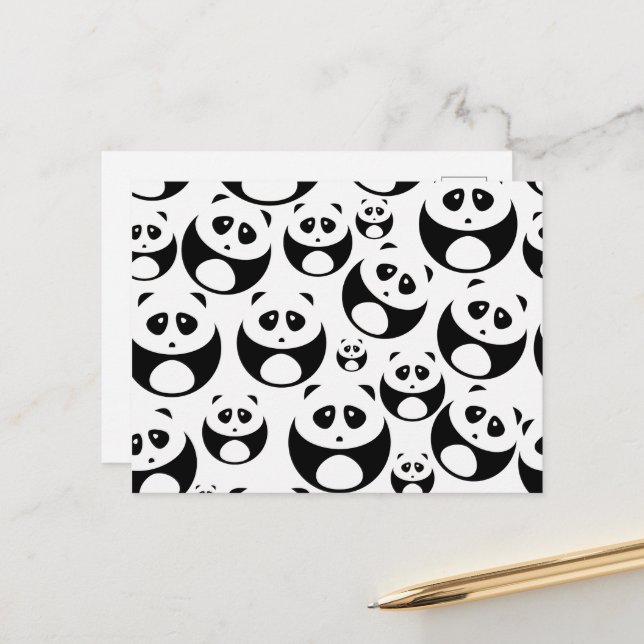 Kawaii Black and White Panda Pattern Postcard (Front/Back In Situ)