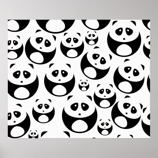Kawaii Black and White Panda Pattern Poster (Front)