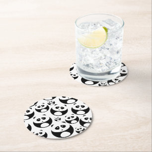 Kawaii Black and White Panda Pattern Round Paper Coaster