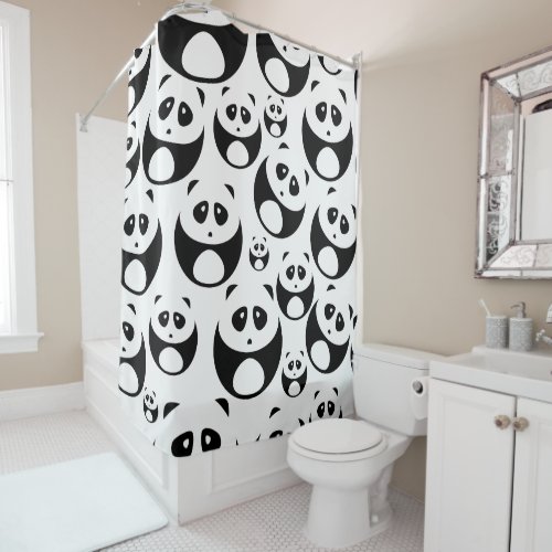 Kawaii Black and White Panda Pattern Shower Curtain