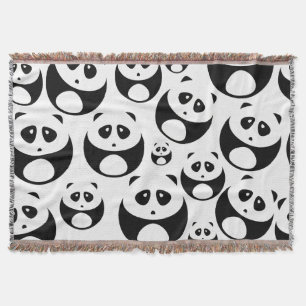 Kawaii Black and White Panda Pattern Throw Blanket