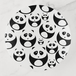 Kawaii Black and White Panda Pattern Trinket Tray