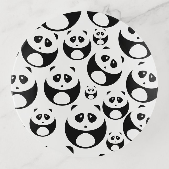 Kawaii Black and White Panda Pattern Trinket Tray (Front)