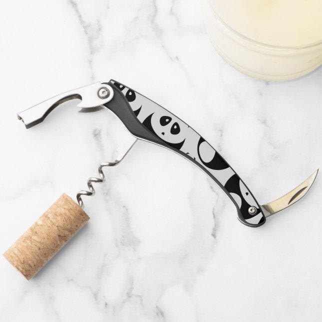 Kawaii Black and White Panda Pattern Waiter's Corkscrew (Front)