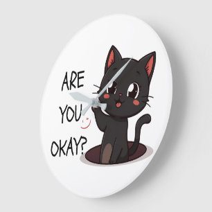 Kawaii Black Cat Clock Design