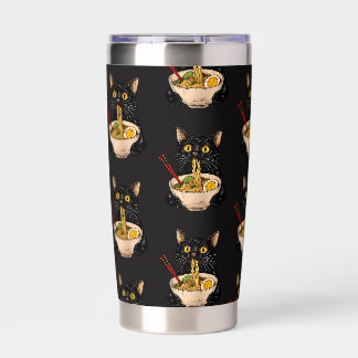 Kawaii Black Cat Eating Ramen Cute Japanese Food Insulated Tumbler