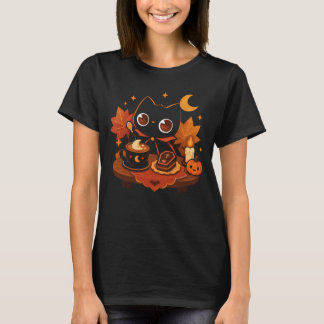 Kawaii Black Cat Halloween Coffee – Cozy Spooky Ni T-Shirt