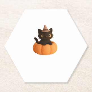 Kawaii Black Cat in Pumpkin  Cute Felt Halloween D Paper Coaster