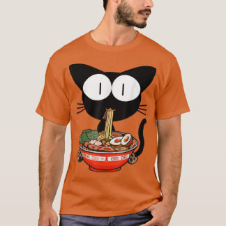 Kawaii Black Cat Ramen Bowl Anime Japanese Noodles T-Shirt