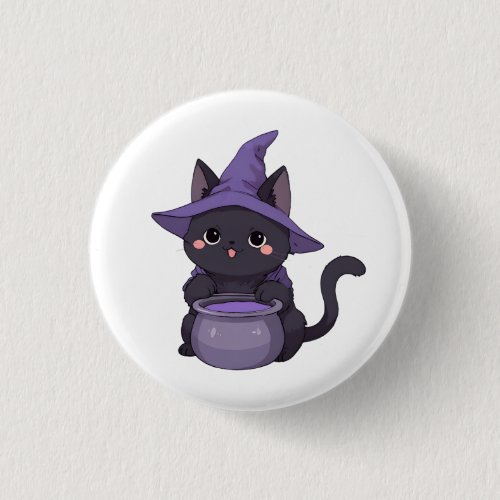 Kawaii Black Cat Witch Halloween Cauldron Button