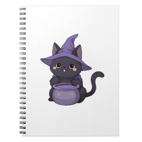 Kawaii Black Cat Witch Halloween Cauldron Notebook