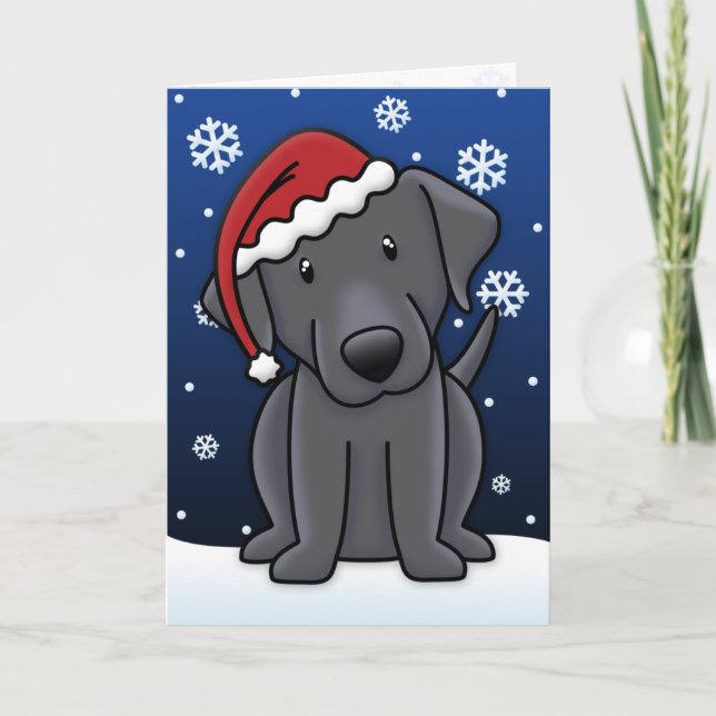 Kawaii Black Lab Christmas Card (Front)