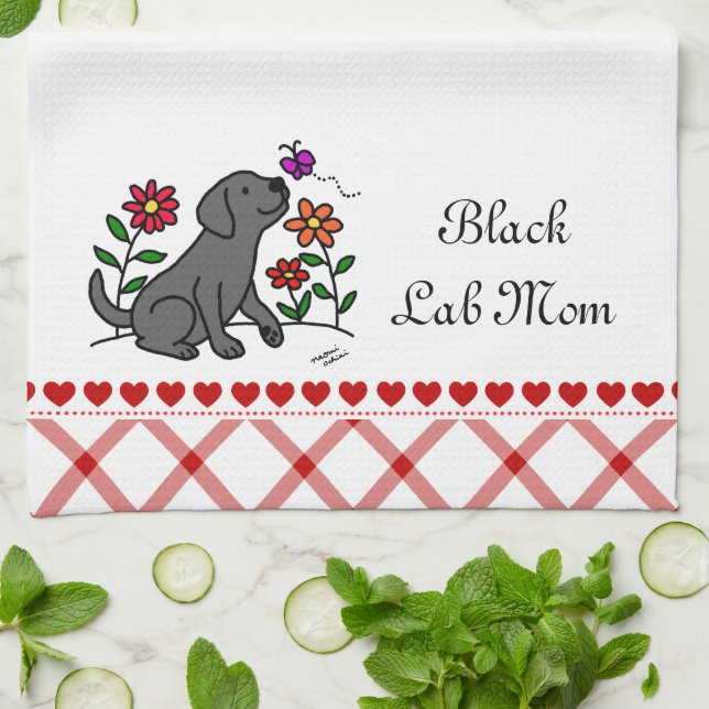 Kawaii Black Labrador Cartoon Towel (Folded)