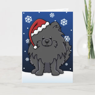 Kawaii Black Pomeranian Christmas Card