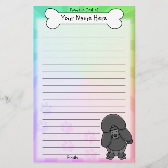 Kawaii Black Poodle Stationery (Front)