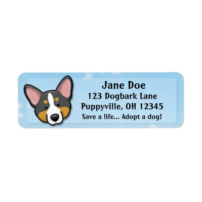 Kawaii Black & Tan Cardigan Welsh Corgi Label (Front)