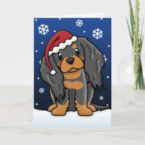 Kawaii Black  Tan Cavalier Spaniel Christmas Card