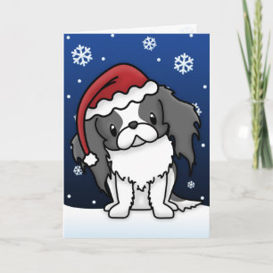 Kawaii Black & White Japanese Chin Christmas Card