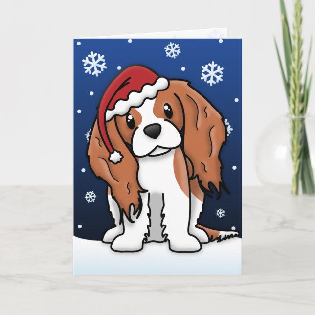 Kawaii Blenheim Cavalier Spaniel Christmas Card (Front)