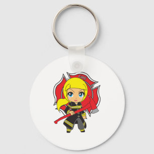 Kawaii Blonde Firefighter Girl Keychain